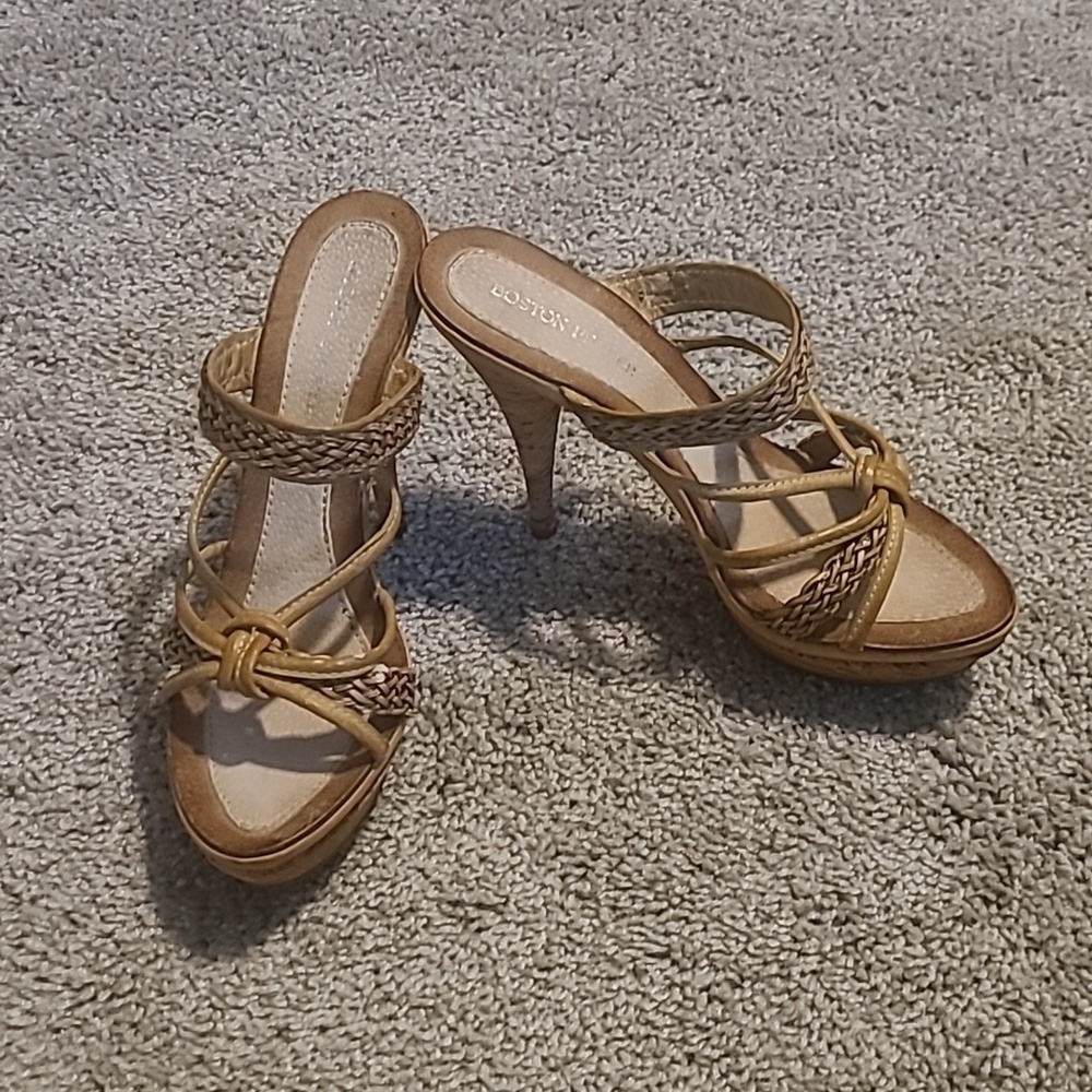 EUC Boston Proper Tan Braided Platform Sandals Heels Women's 9